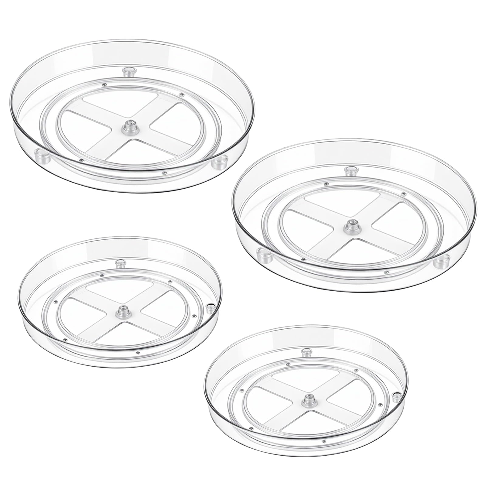 4 piatti rotanti per frigorifero, 2 dimensioni, pannello girevole trasparente, per cucina, 23,3 x 3,5 cm e 27 x 4,5 cm, vassoio girevole per spezie, dispensa