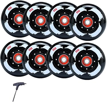 Replacement Inline Skate Wheels 8 Pack 72/76/80mm 90A Hardness High-Speed Durable for Pro Recreational Skaters Black,80mm