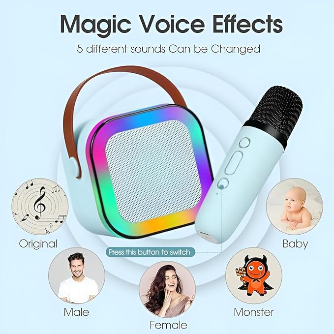 Image of SE HUB K12 Speaker Machine Bluetooth-Compatible Wireless Karaoke Mic Speaker Multi-Compatibility Modes, RGB Lights | Party POP Bluetooth Speaker with Mic (Blue)