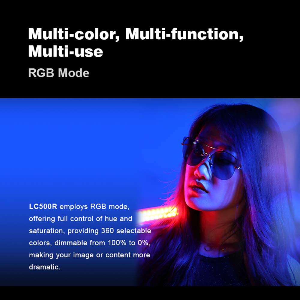 Godox LC500R - Chiavetta portatile LED RGB, CRI96 TLCI98, 2500 K-8500K, regolabile, luce LED portatile a 360° con modalità musica, modalità RGB, modalità CCT e 14 effetti di illuminazione FX