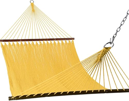 Lazy Daze Hammocks Hamaca doble de cuerda caribeña de 10.5 pies para 2 personas, hamaca de poliéster tejida a mano con barras separadoras, para