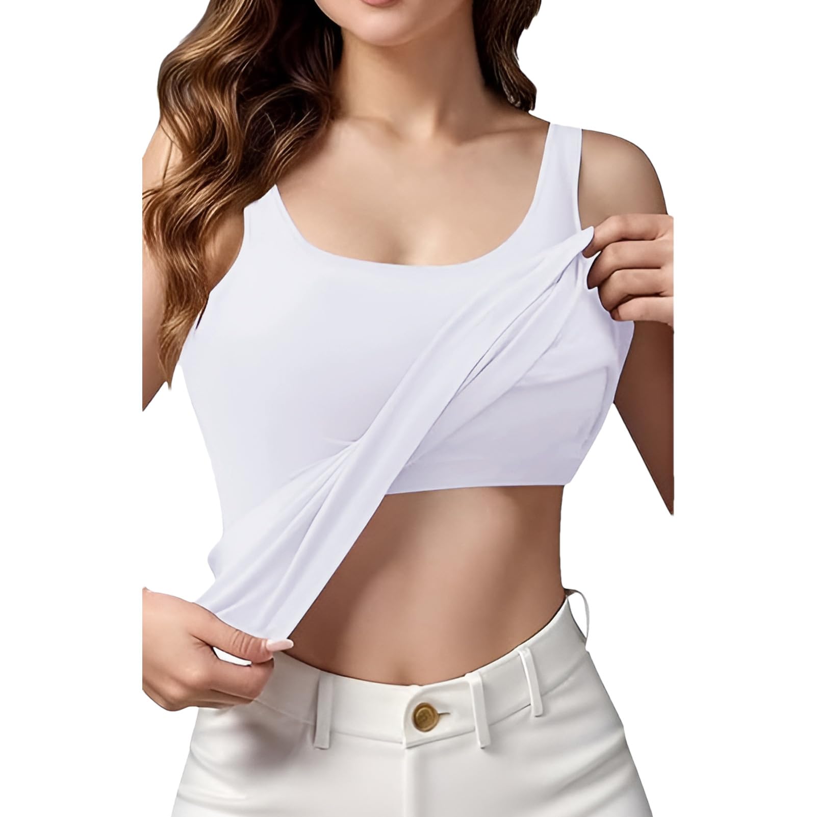 Mujer 2 Piezas Camisetas Tirantes con Sujetador Integrado Camisetas Interiores de Tirantes Anchos Elásticas