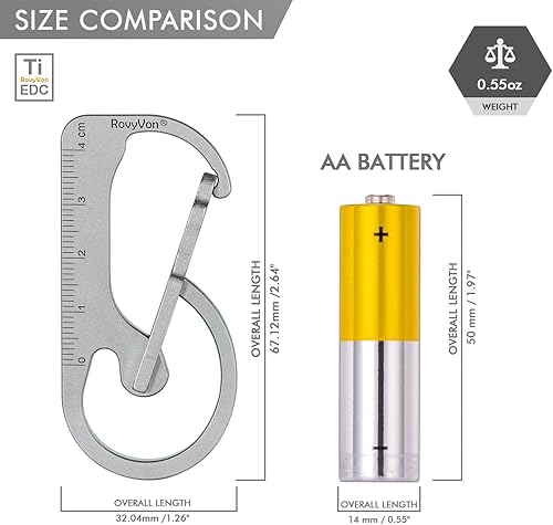 Miniatura 5 de RovyVon Mosquetón de titanio U4 con cuchillo plegable, llavero de tamaño de palma EDC, puerta de resorte mejorada en forma de B, ligero con cuerpo