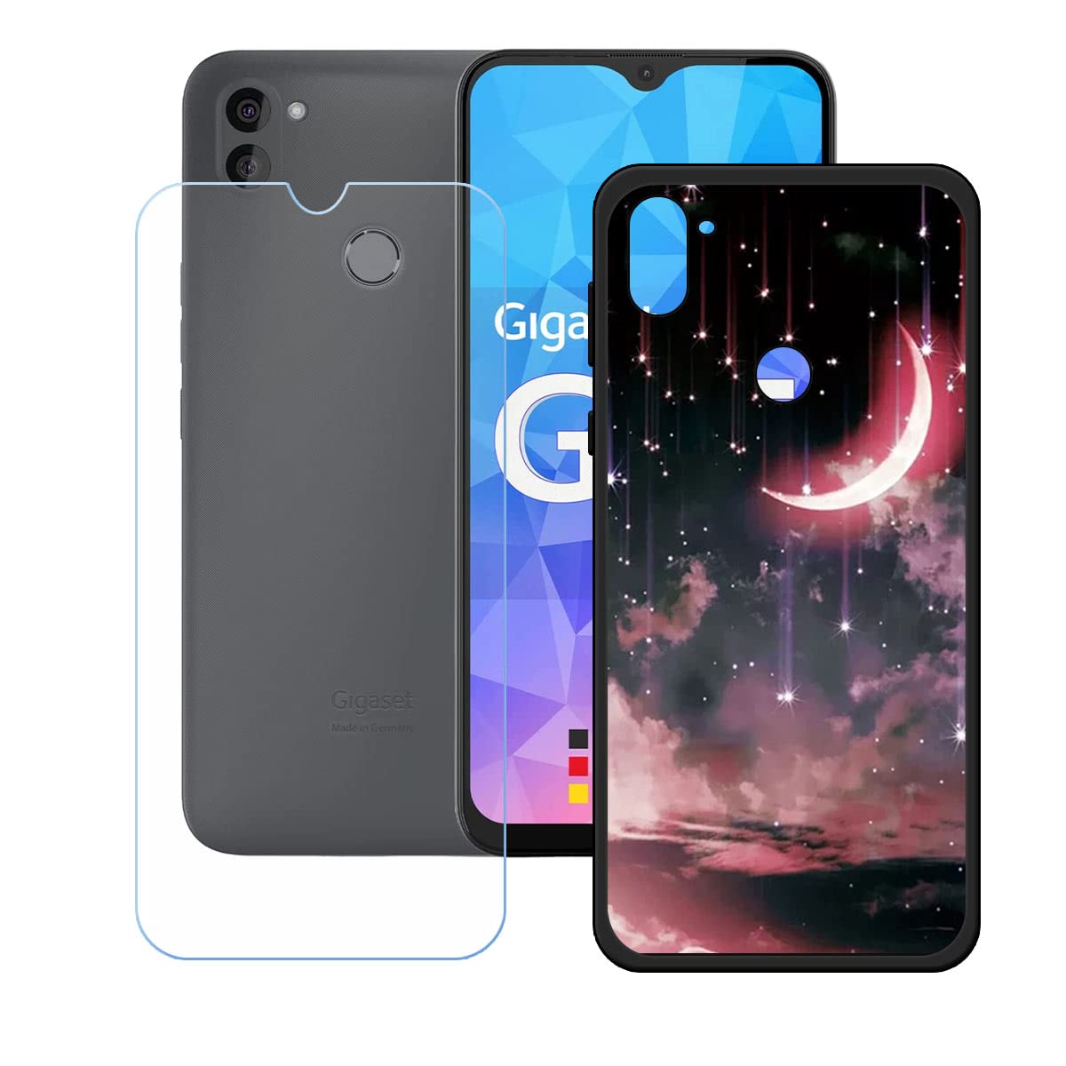 HHUAN Cover per Gigaset GS5 Lite (6.3) con 2 Pezzi Pellicola Protettiva in Vetro temperato, Custodia Protettiva in TPU in Silicone Ultra Morbido Clear Antiurto per Gigaset GS5 Lite - WM85