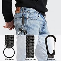 Vista 4 de Paquete de 3 mosquetones con correa de paracaídas, gancho de metal negro para llavero - Clip de llavero con bloqueo en D para llaves