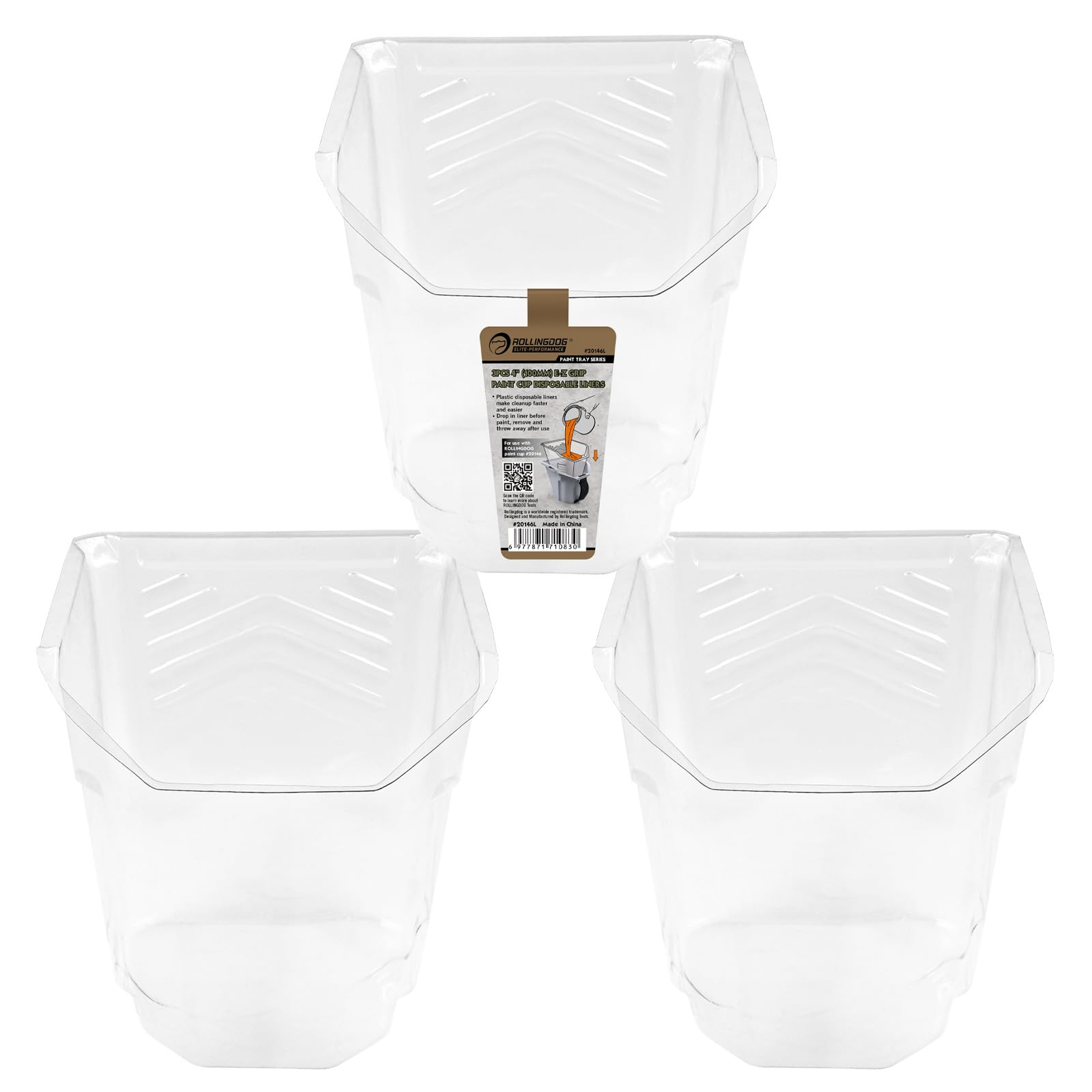 Rollingdog Transparent 3Pcs Paint Scuttle Bucket Liners, 4" (100Mm) Disposable Plastic Paint Cup Liners, Fast Cleanup