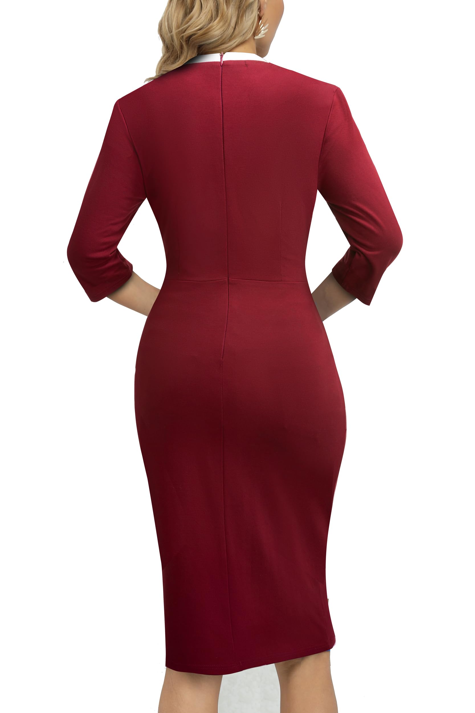HOMEYEE Vestido de Mujer Vestido de Tubo de Negocios de Manga 3/4 Vestido de Cóctel Retro Ajustado B805