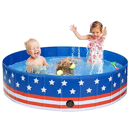 Leopinky Dog Pool PVC Hard Plastic Pet Swimming Pools Foldable Kiddie Pool Portable Wading Pool Kids Pools for Backyard Plastic Kiddie Pool for Large Dogs, Puppy (47 x 12 XL)