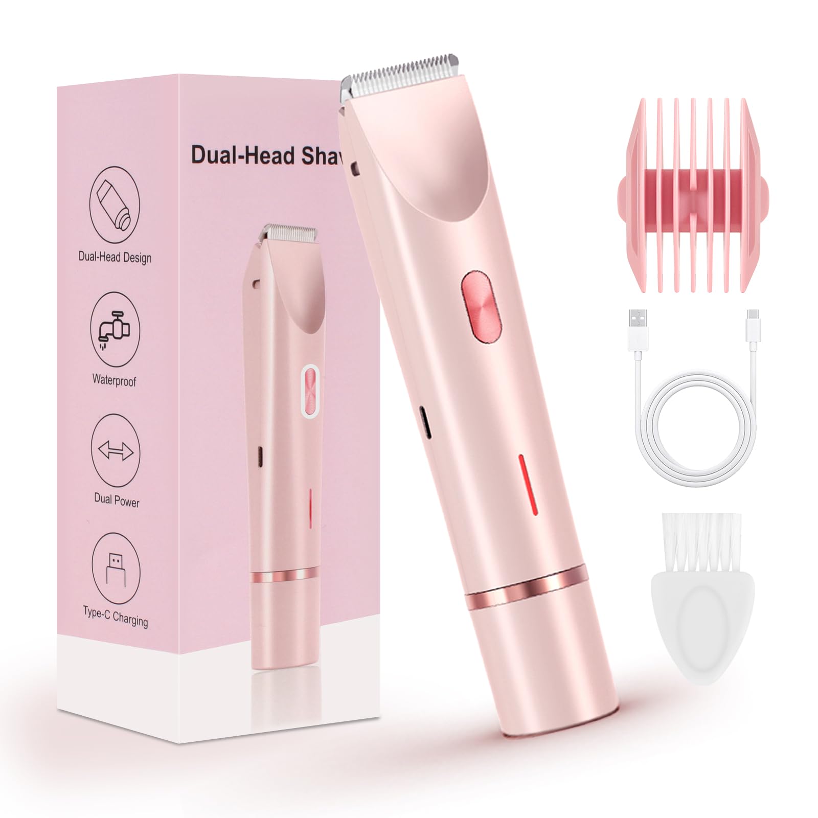 Photo 1 of Dermave Bikini Shaver,Bikini Trimmer for Women,2 in 1 Dual Head Waterproof & Painless Electric Razors for Pubic Hair(Pink)