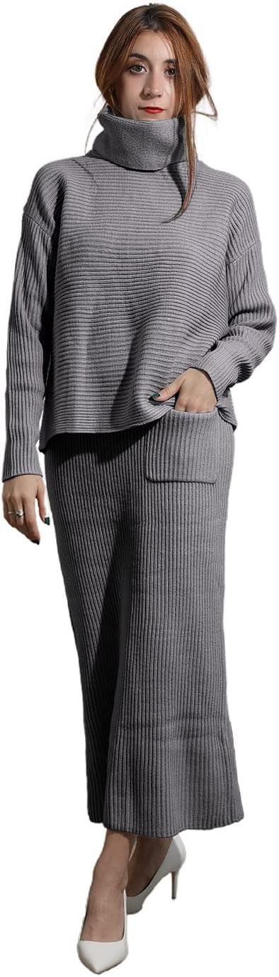 utcoco Women's Pullover Sweaters 2 Piece Outfits Long Sleeve Knit Pullover and Long Skirt Sweater Sets - Image 5