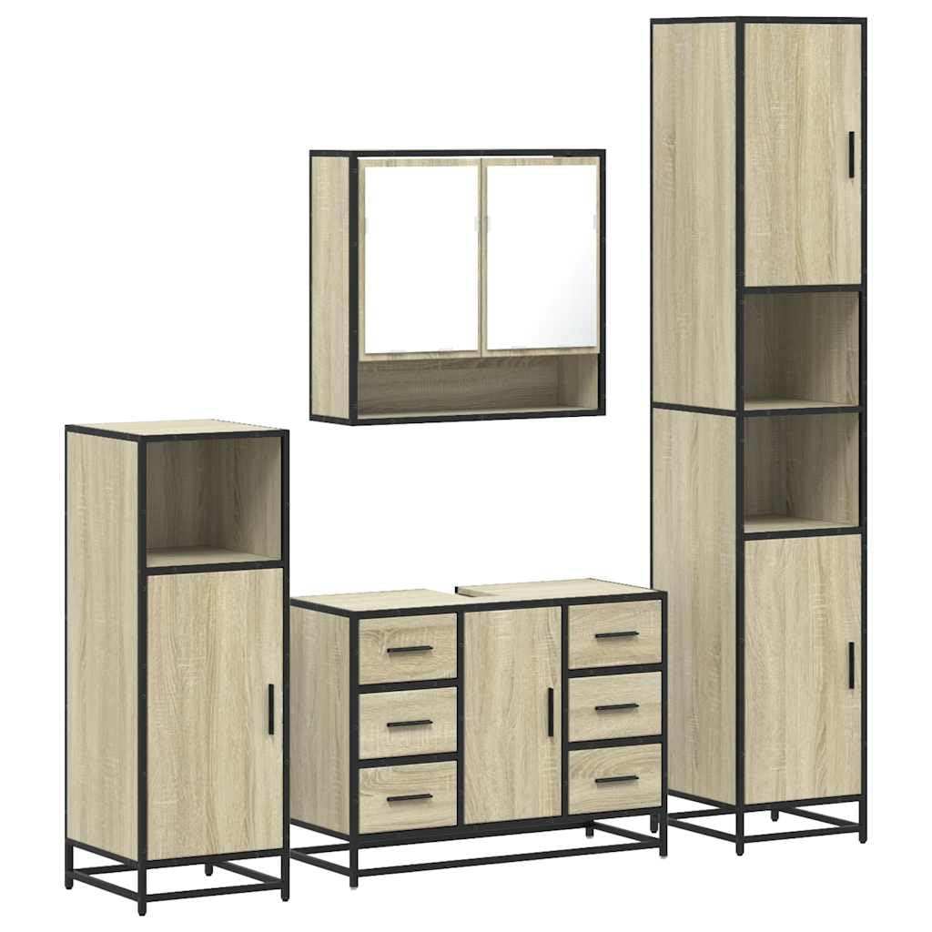 Set di 4 mobili da bagno in rovere Sonoma in legno con struttura in