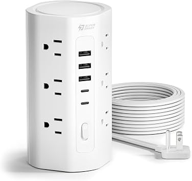 6% off: Tower Power Strip, 10Ft Extension Cord with Multiple Outlets, Flat Plug Power Tower 1700J Surge …