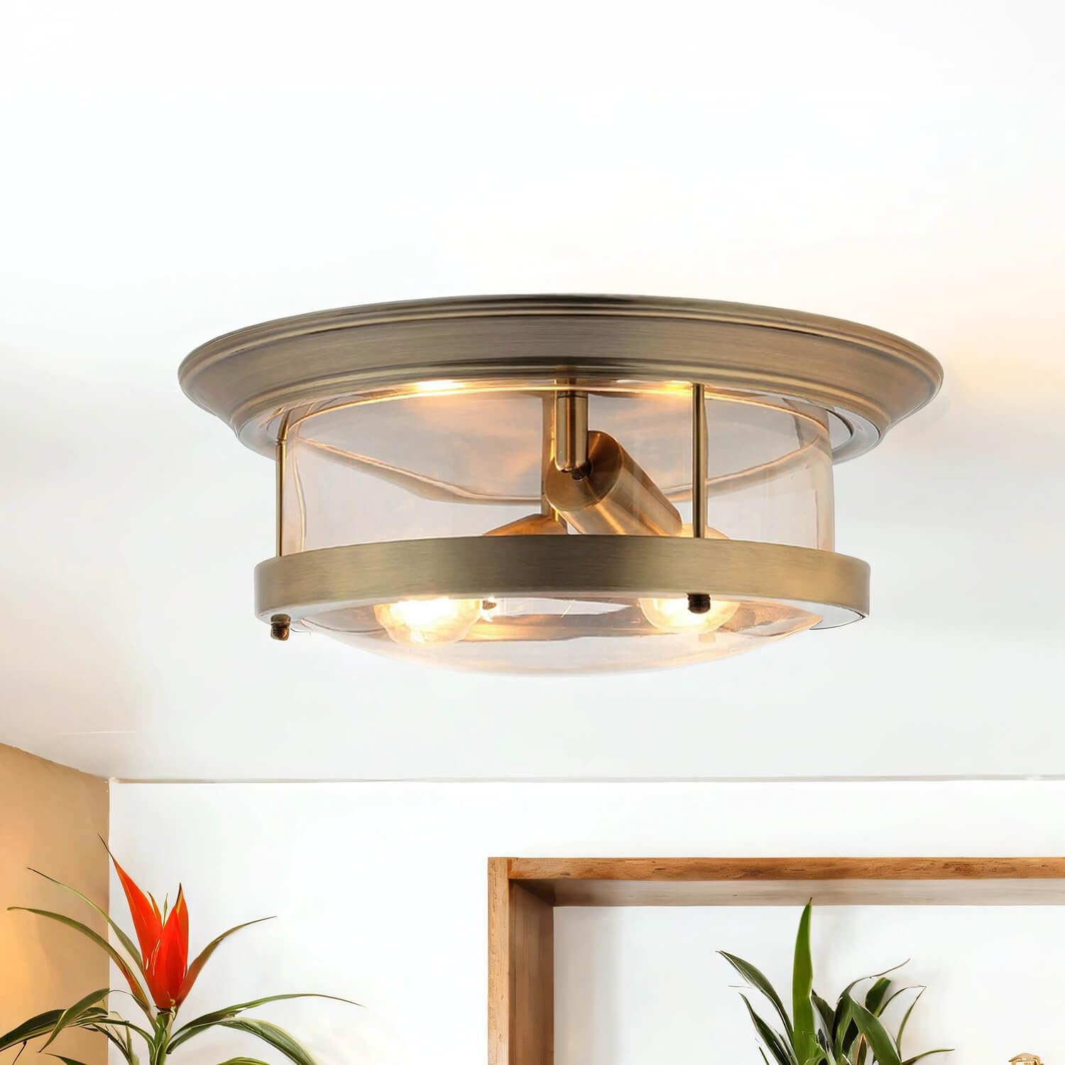 Licht-Erlebnisse Lampada da bagno a soffitto Ø 35 cm rotonda H: 14,5 cm IP44 in ottone anticato per 2x E27 plafoniera bagno lampada da soffitto bagno