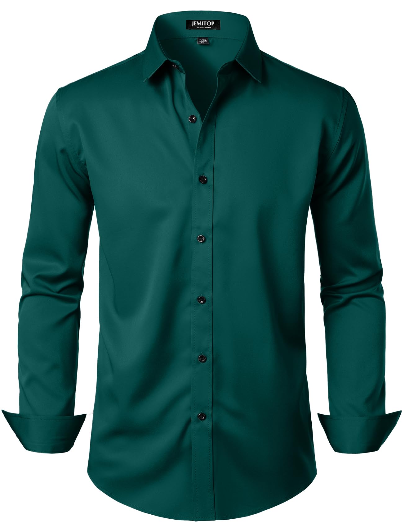 JEMITOP Men's Stretch Wrinkle Free Dress Shirts Formal Wedding Prom Long Sleeve Button Down Shirt, Emerald Green, Medium