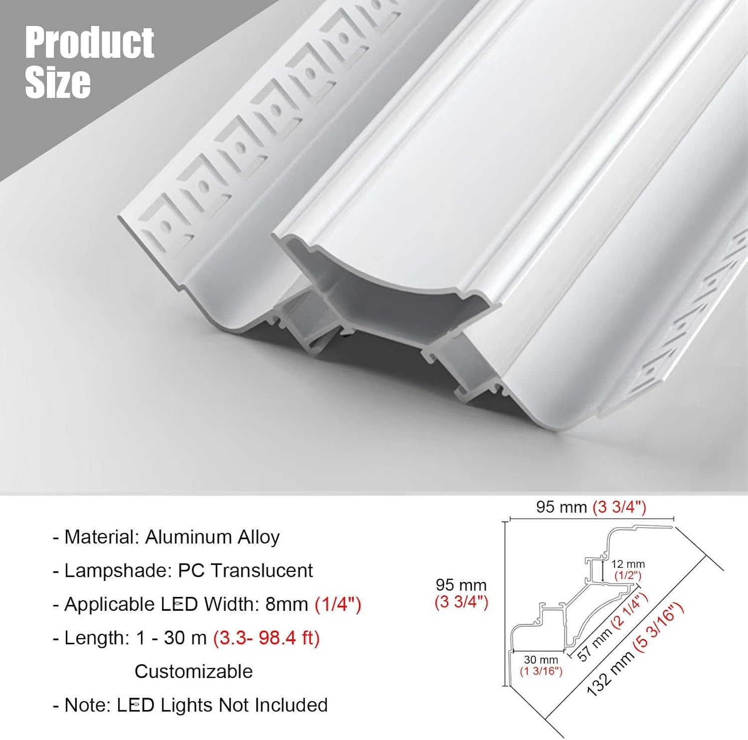 10ft Suspended Ceiling Aluminum LED Channel Track - Corner Mounting LED Strip Diffuser Cover for Home Decor, Crown Moulding with Accessories