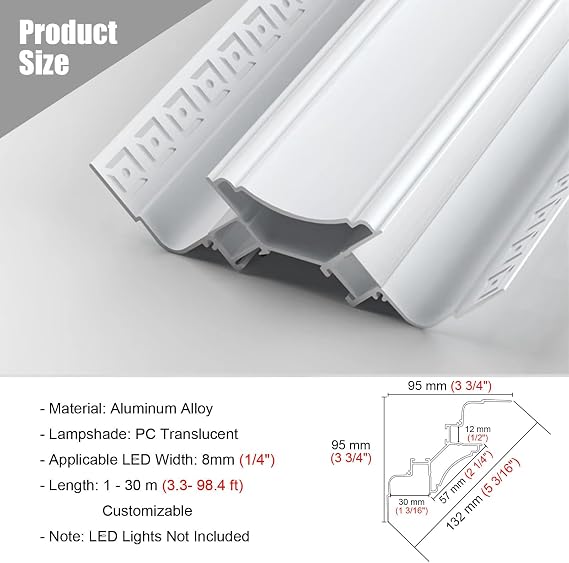 Aluminum Channel for LED Strips, Double Side Indirect Lighting Ceiling Decor with Screws, Aluminum Crown Moulding Trim for Living Room/Bedroom - 20m/65.6ft Length