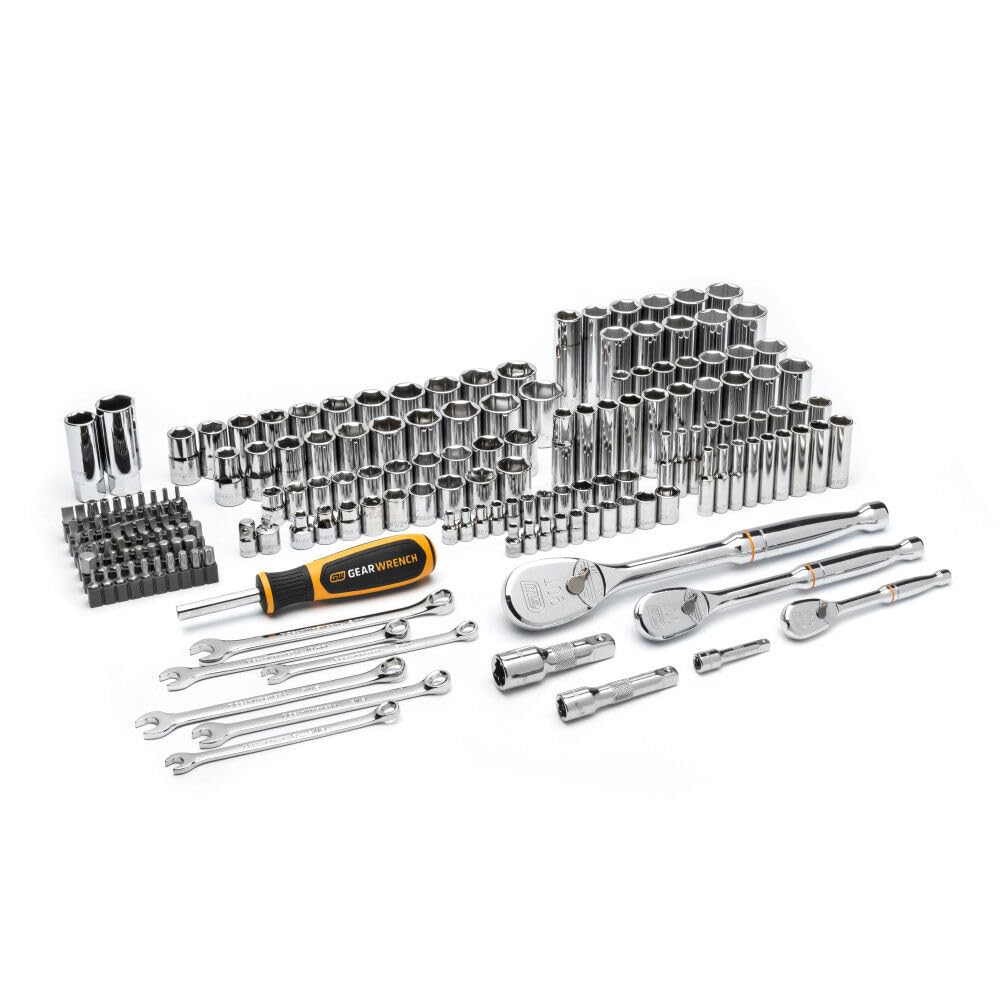 GEARWRENCH 185 Piece Mechanics Hand Tool Set - 1/4", 3/8”, & 1/2" Drive | 90 Tooth | SAE & Metric | GW90MCBMTS