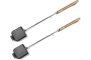 Cast Iron Square Pie Iron with Stainless Steel and Wooden Handle