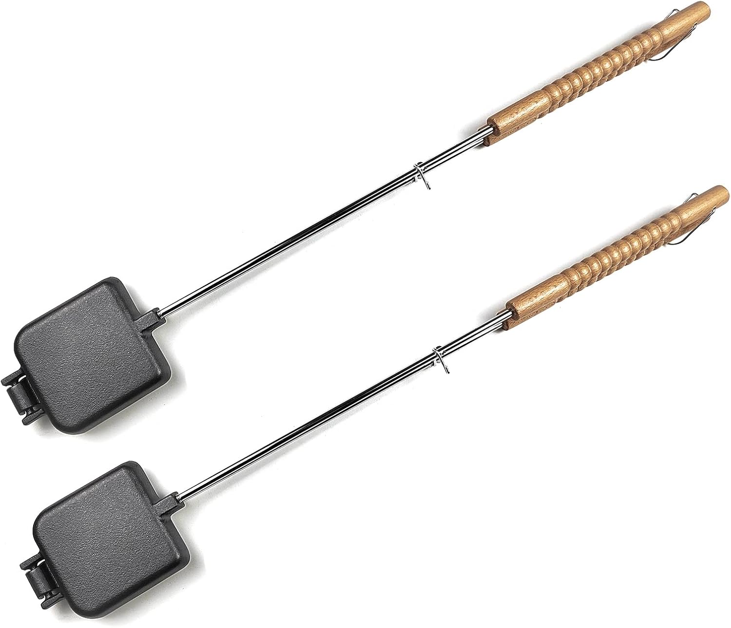 HAWOK Cast Iron Square Pie Iron with Stainless Steel and Wooden Handle set of 2