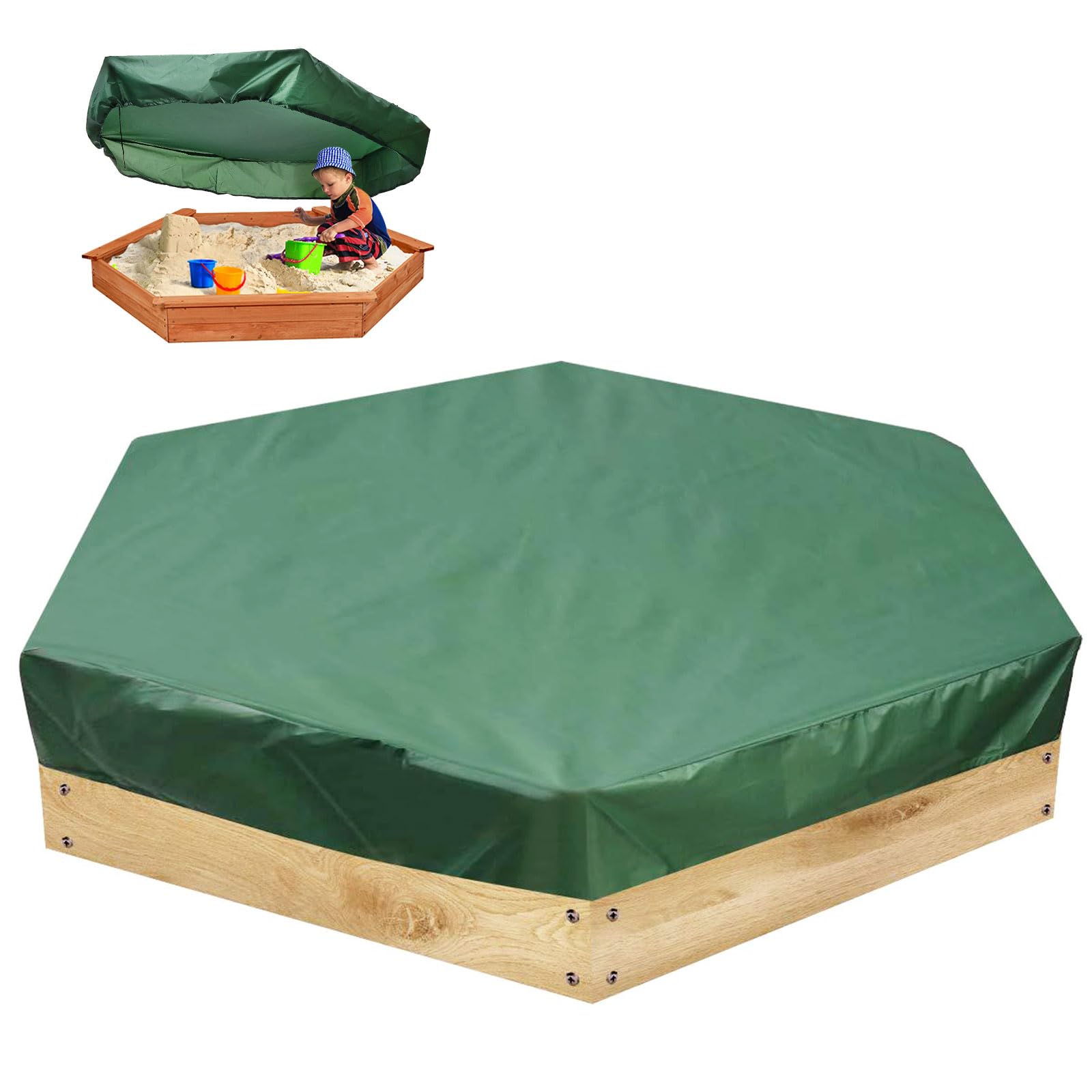 Sandkasten Abdeckplane Sechseckige Sandkastenplane Sandkastenabdeckung Plane Abdeckplane Sandkasten Oxford-Tuch mit Kordelzug Abdeckplane staubdicht wasserdicht Spielzeug (230 * 200cm)