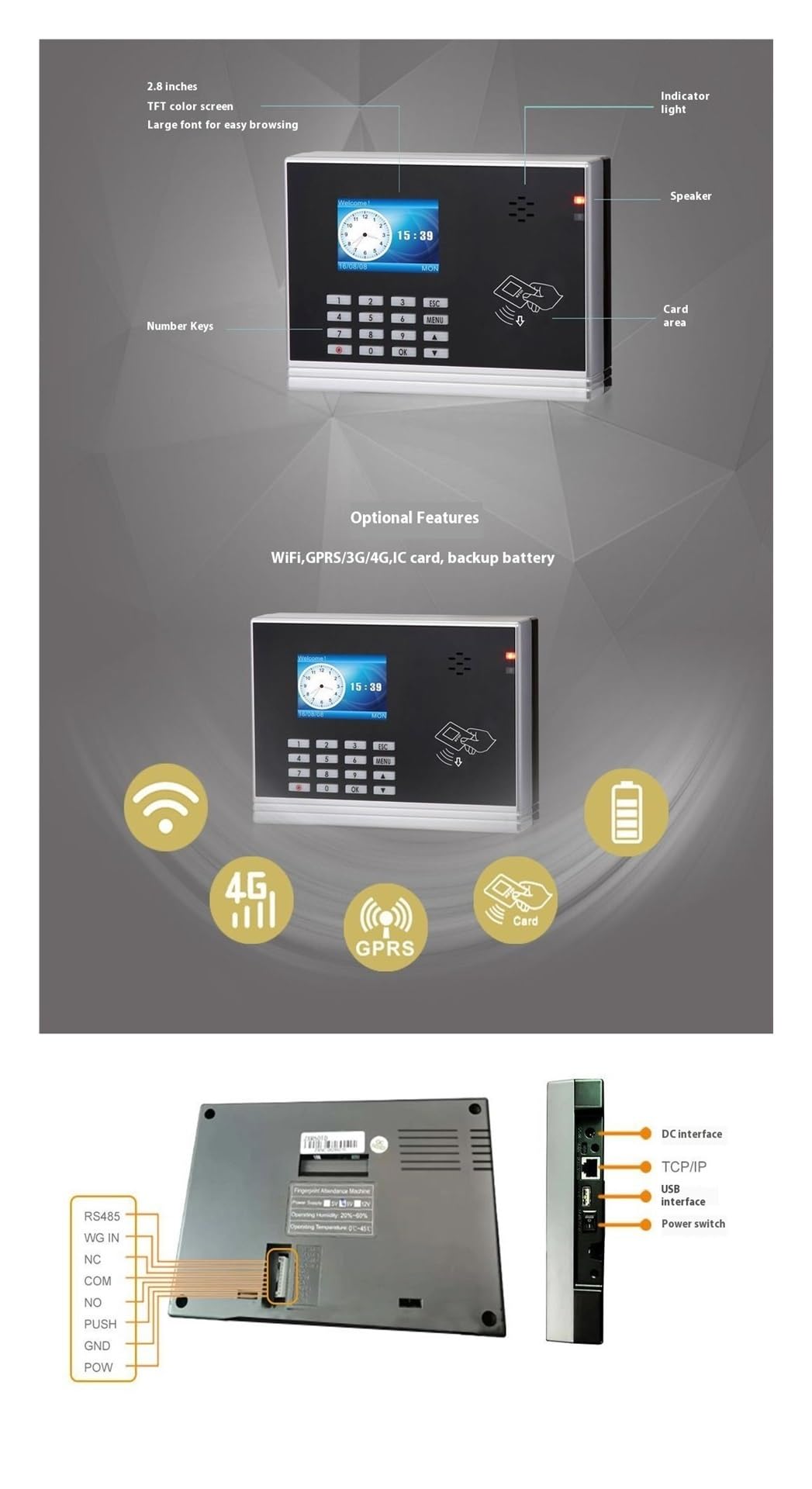 TD300 Kartenanwesenheitsmaschine, Ausweis-Mitarbeiteruhr im Gerät,Flexibel