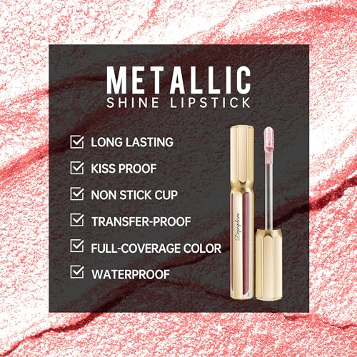 Nude Pink Lipsticks for Women Metallic Lipstick Long Lasting Non Stick Cup Lip Gloss, Shimmer Lightweight Hydrating Full Coverage Lip Color, DP106 Prose - Image 5