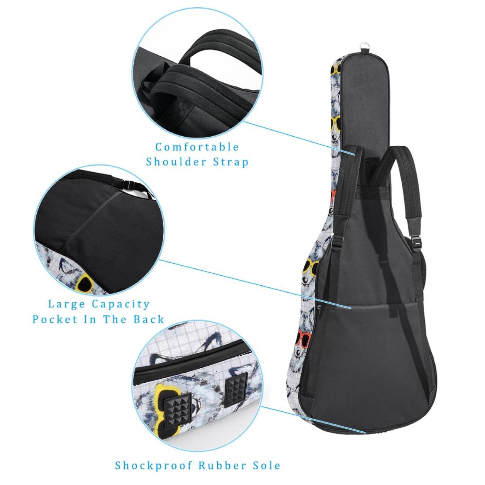 Torba na gitarę akustyczną, wodoodporny plecak, gruby, miękki, wyściełany, gitary akustyczne i elektryczne, gitara klasyczna, Kolor7, 42.9x16.9x4.7 in, Organizer do torby