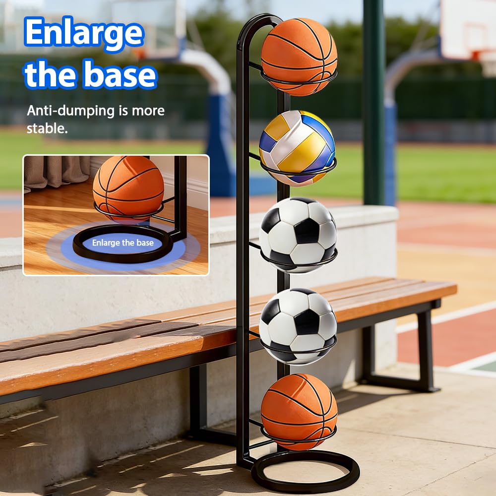 Rastrelliera per Palloni da Basket 5 Livelli, Scaffale Verticale di Stoccaggio
