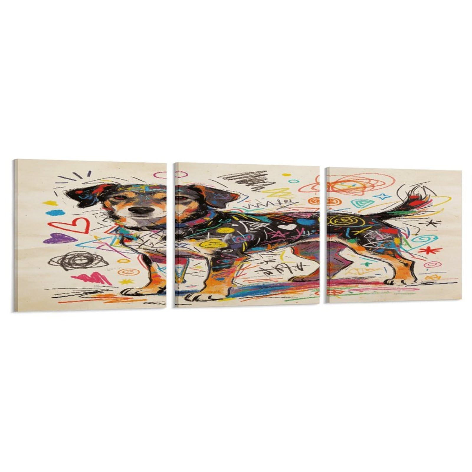 Khauerbc Style Set Of 3 A Dog With Messy Drawings Wall Art，Paintings Artwork For Living Room, Hallway, Bedroom, Office Wall Decor For Living Room, Hallway, Bedroom, Office Paintings Artwork 8X8 Inch