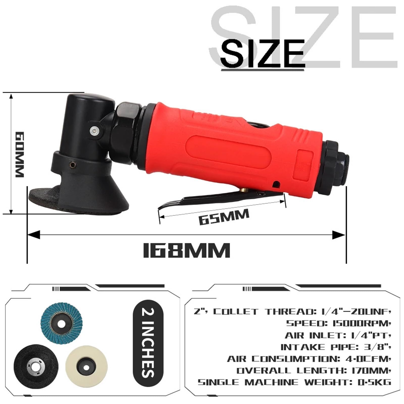 2'' Air Angle Die Grinder 90 Degree Pneumatic Grinding Polisher Mill Engraving Machine With Sanding Discs Tool Kit(Gray)