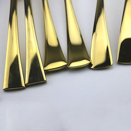 Miniatura 6 de Juego de cubiertos dorados de acero inoxidable pulido con espejo, cuchillo de carne, tenedor, tenedor de ensalada, cuchara de postre, 6 piezas,