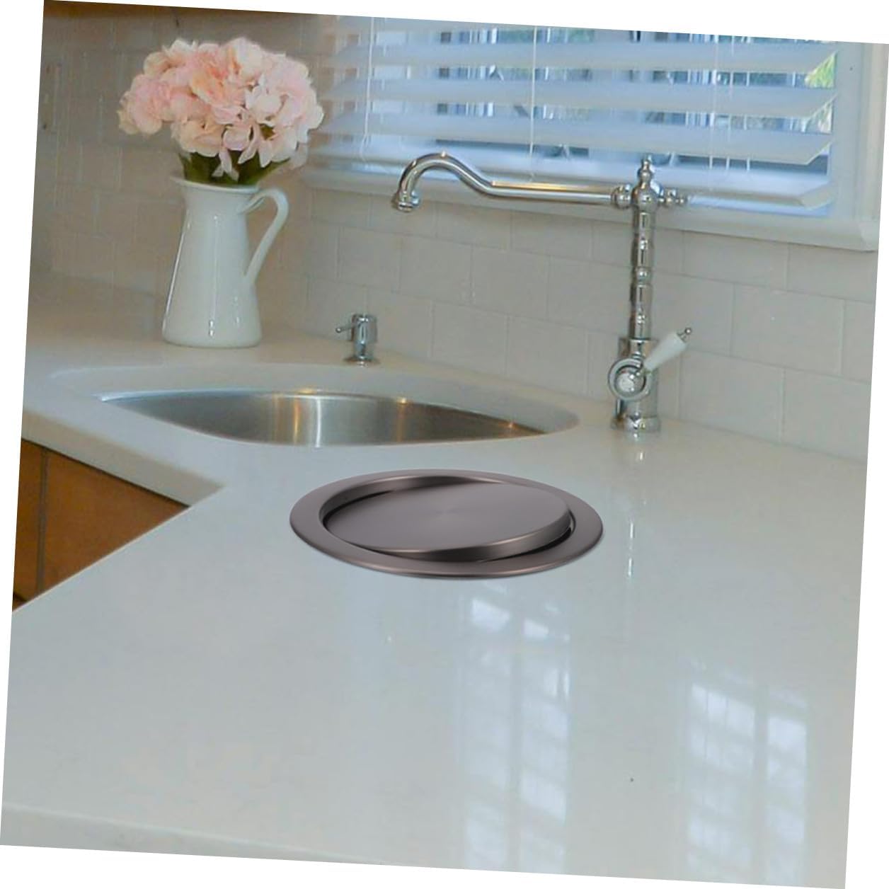 minkissy Built-in Recessed Trash Can Lid Stainless Steel Flush Countertop Flap Cover Kitchen and Bathroom Embedded Garbage Bin Cover