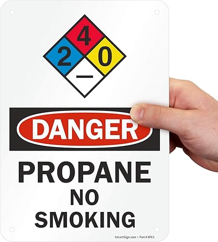 SmartSign Letrero NFPA "Peligro - Propano, No Fumar" | Aluminio de 7 x 10 pulgadas