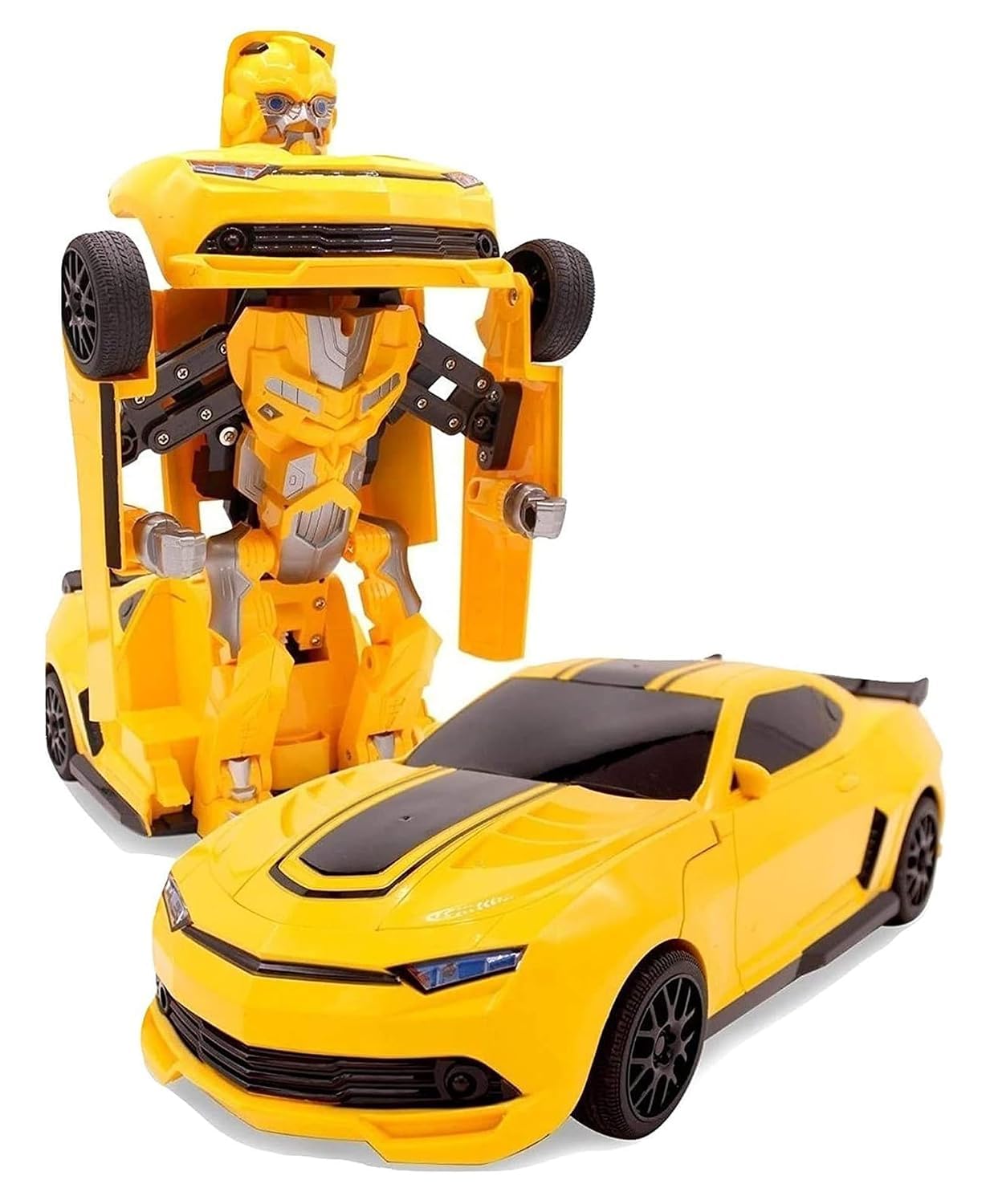 transforming robot car toy for kids, 2 in 1 bump & go action sports car with 3d led lights, music & sound effects, battery operated interactive vehicle toy for boys & girls