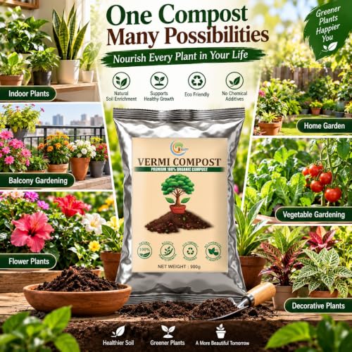 Image of Organic Vermicompost Fertilizer 900g | 100% Natural Organic Compost for Plants | Nutrient Rich Plant Fertilizer for Home Garden, Terrace Garden & Indoor Plants | Improves Soil Quality