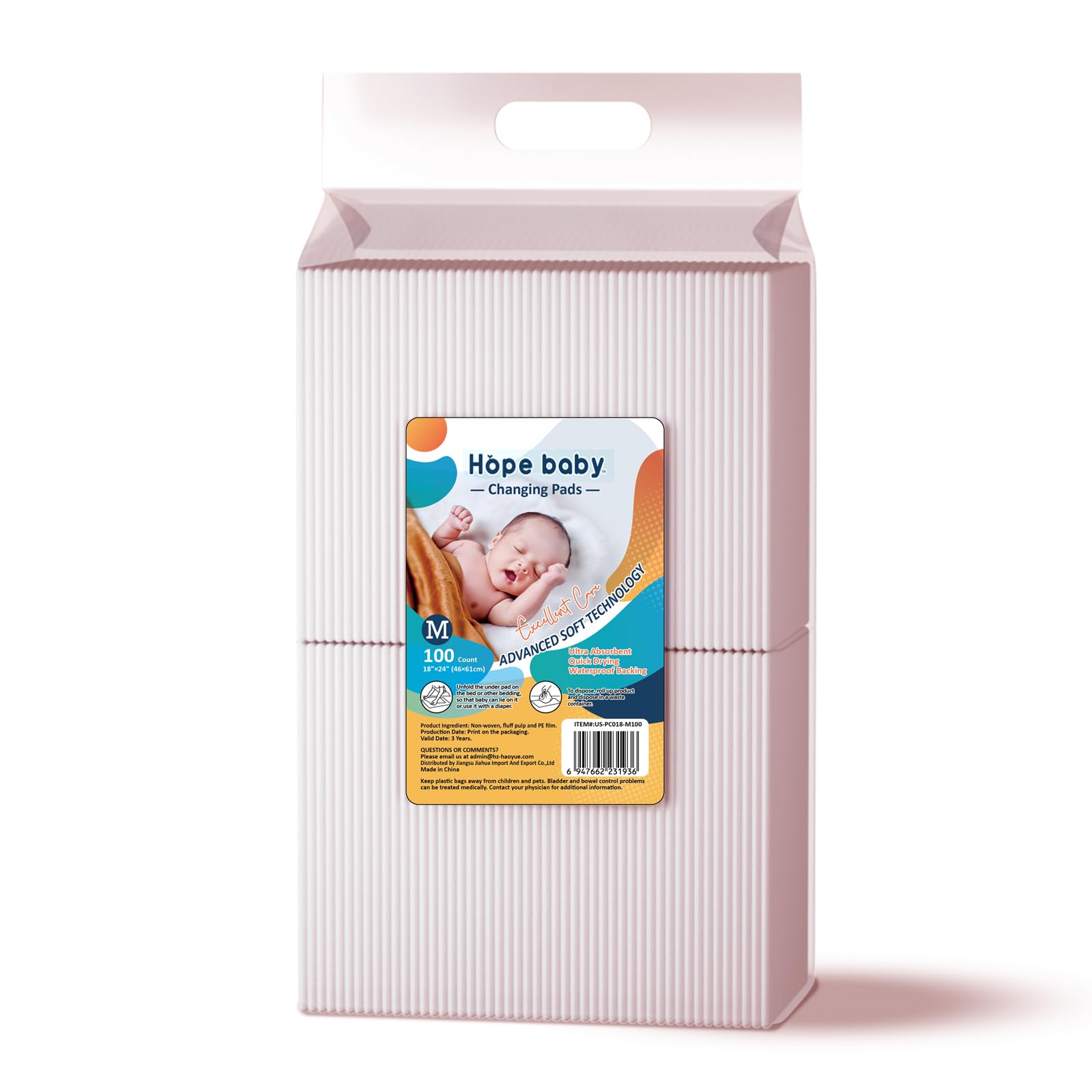 JUS COOL Cambiadores desechables para bebé, 18 x 24 pulgadas (100 unidades) almohadillas portátiles para cambiar pañales, almohadillas suaves ultra absorbentes e impermeables
