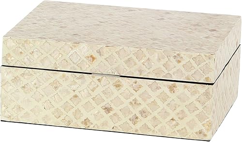 Miniatura 4 de Deco 79 Caja decorativa hecha a mano con concha de nácar con tapa con bisagras, juego de 2 cajas de almacenamiento de 12 pulgadas, 8 pulgadas de