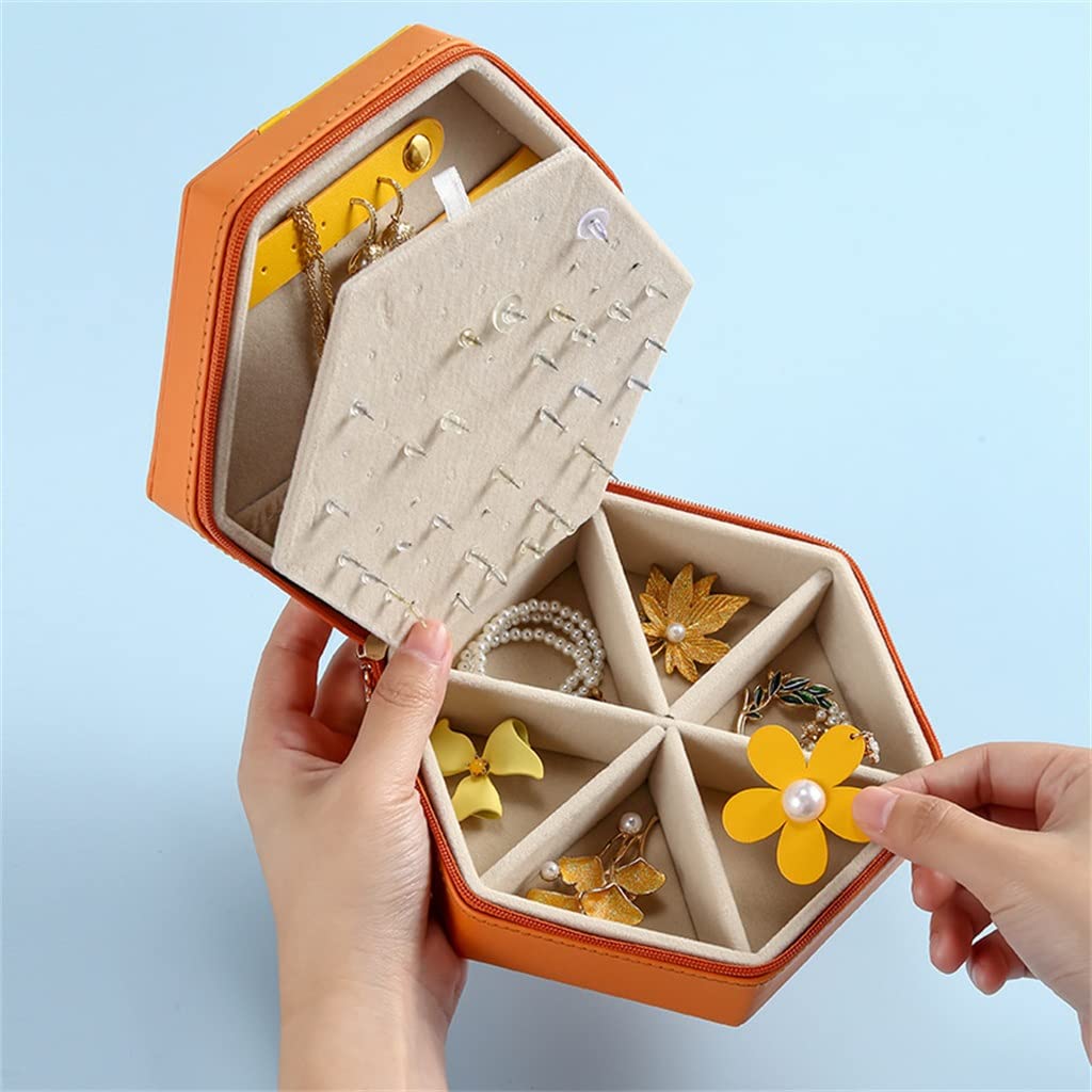 Joyero de piel sintética con diamantes a juego, portátil, para guardar joyas, pendientes, collares, pendientes (D 14 x 16 x 6 cm) (D 14 x 16 x 6 cm)