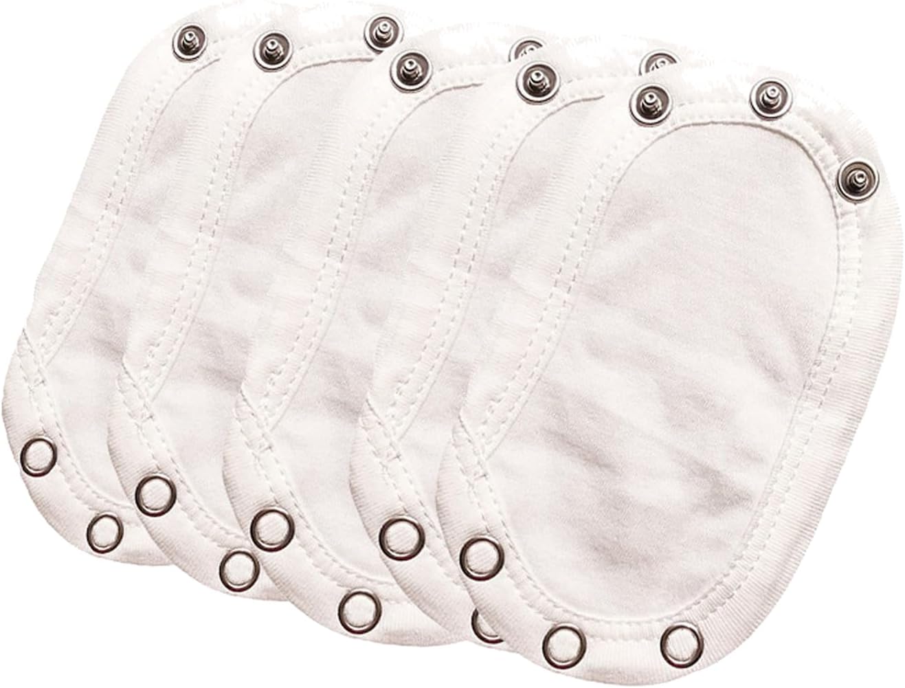 Pack of 5 Body Extensions Press Stud Baby, Comfortable Body Extension Baby 13 cm Length and 9 cm Width Double Layer Fabric Length Adjustable Reusable Cotton Material for Bodysuit Extender (White)
