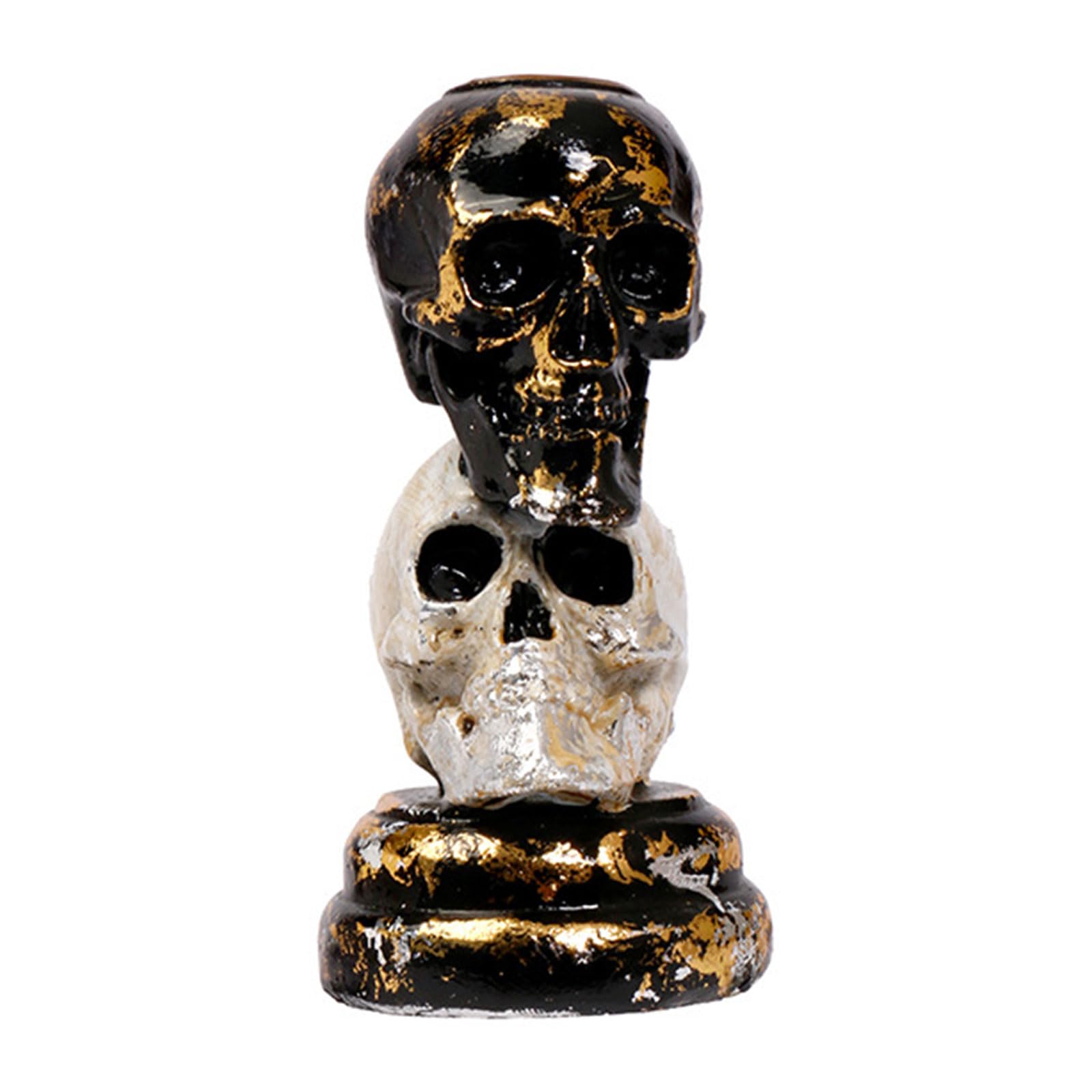 Artistic Resins Stacked Skull Holders Halloween Skeleton Candlestick for Desktop Decors and Parties Celebration Stand