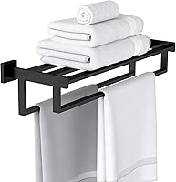 STWWO 24 Inch Black Wall Mounted Towel Rack with Double Towel Bar - SUS304 Stainless Steel Bathroom Shelf Storage
