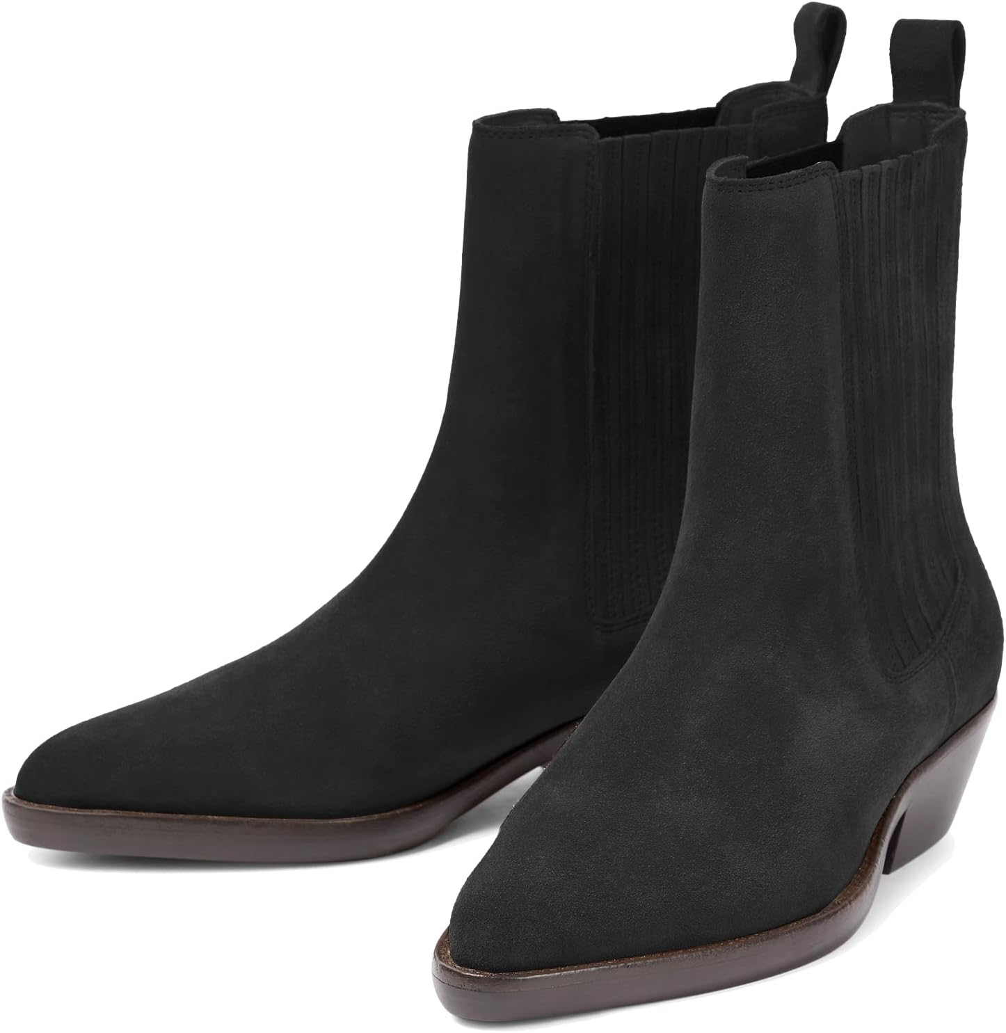 MOOMMO Women’s Chunky Stacked Heel Mid Calf Cowboy Boots Pointed Toe Pull On Suede Chelsea Boots Elastic 2 Inch Heel Stretchy Western Cowgirl Boots Fashion Comfort Vintage Dress Shoes Size 4-11 M US