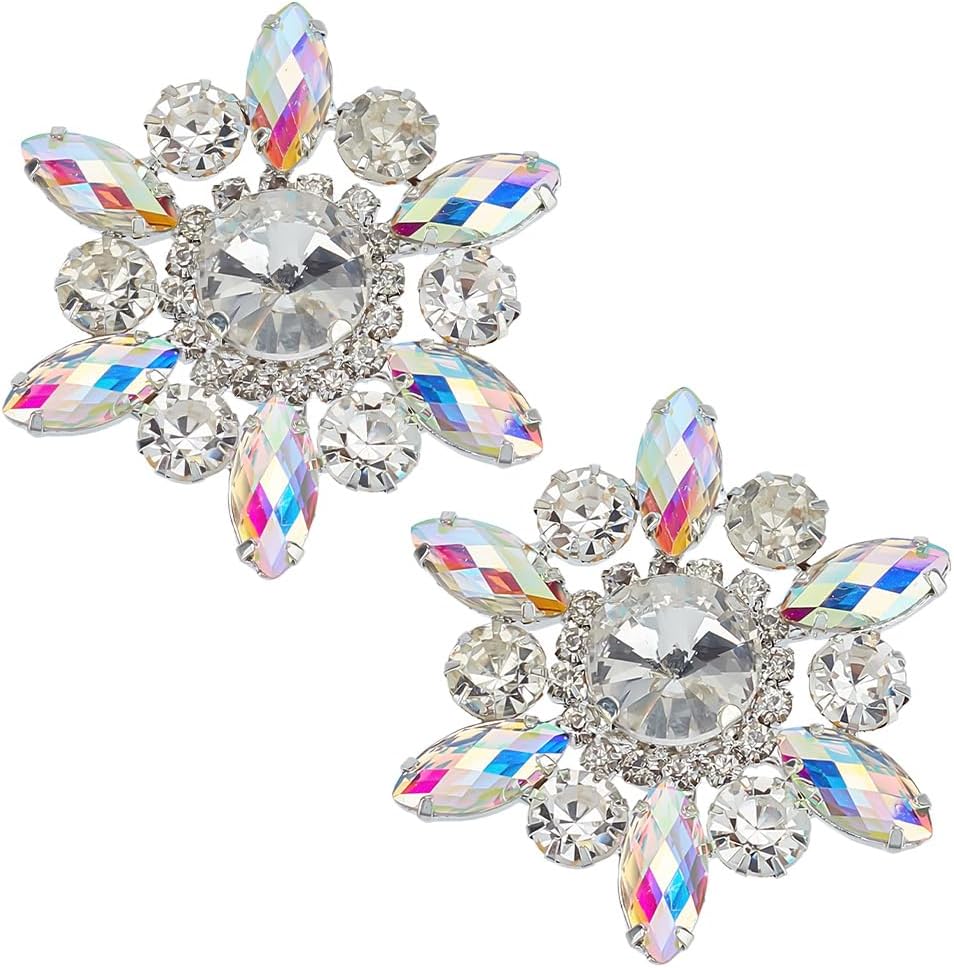 FINGERINSPIRE 2 PCS Rhinestone Applique Crystal AB Snowflake Shape Rhinestone Appliques Platinum Color Back Wedding Bridal Patches Beaded Flower Patch Women Fashion for DIY Clothes Costume Decoration