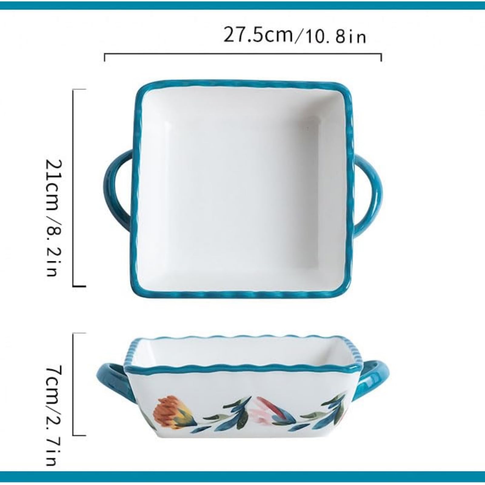 Ceramiczne naczynia do pieczenia, głębokie, prostokątne patelnie do zapiekanek z uchwytami do piekarnika, idealne do pieczenia lasagne, ciast, zapiekanek mięsnych lub warzywnych, naczyń kuchennych