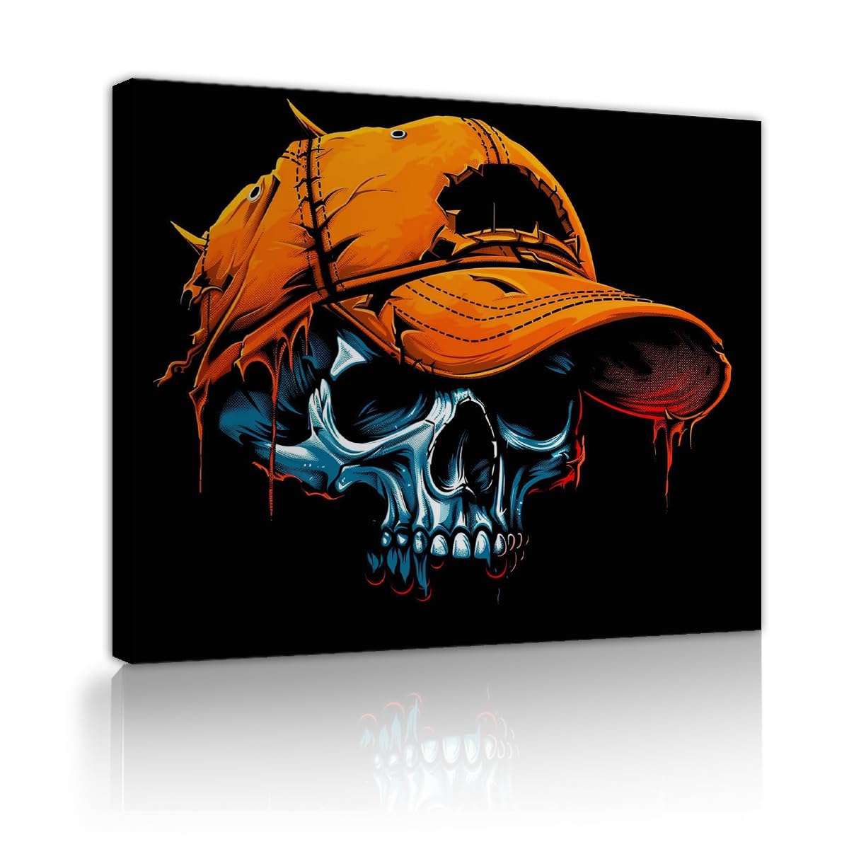 YUNART Funny Graffiti Wall Art Graffiti Skull with Distressed Baseball Cap Pictures Canvas Wall Decor for Teens Adults Bathroom Bedroom 75x95cm Innerframe