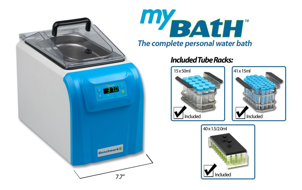 Benchmark Scientific MyBath B2000-4 Digital Mini Water Bath with Centrifuge Tube Rack Inserts, 4 Liters Capacity, 115V with US Plug