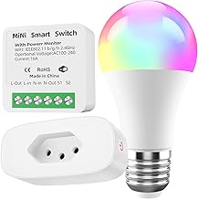 Kit Casa Inteligente WIFI, 3 Itens, 1 Lâmpada Smart 10W, 1 Smart Plug 16A, 1 Mini Interruptor inteligente 16A, Função memória, Monitore o consumo de energia, Controlo de APP, Compatível com Alexa