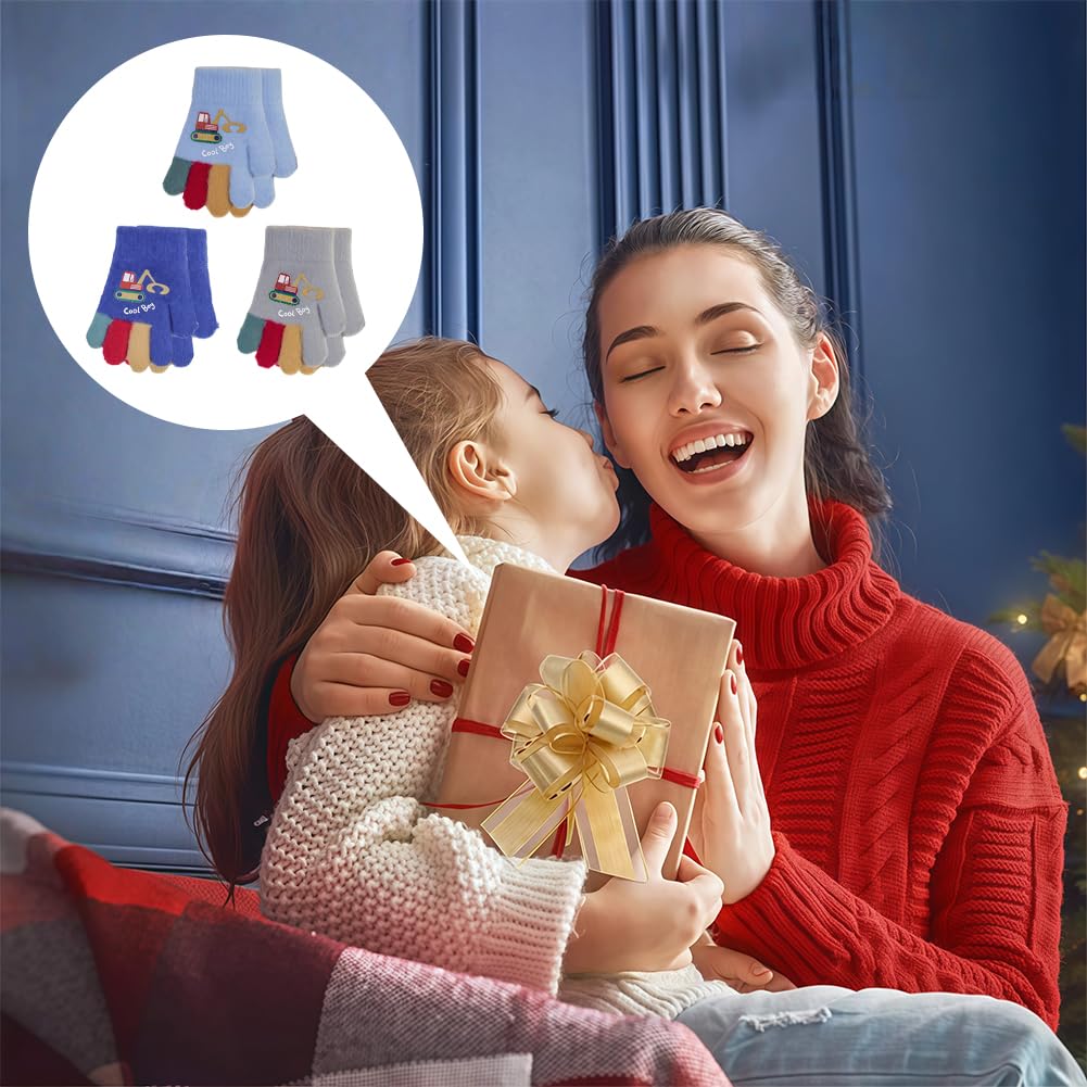 Zauberhandschuhe für Kinder, 3 Paar Kinder Gestrickt Handschuhe, Winter-Thermofäustlinge,Elastische Fäustlinge, Kälteschutzhandschuhe, für Jungen und Mädchen, 5–7 Jahre