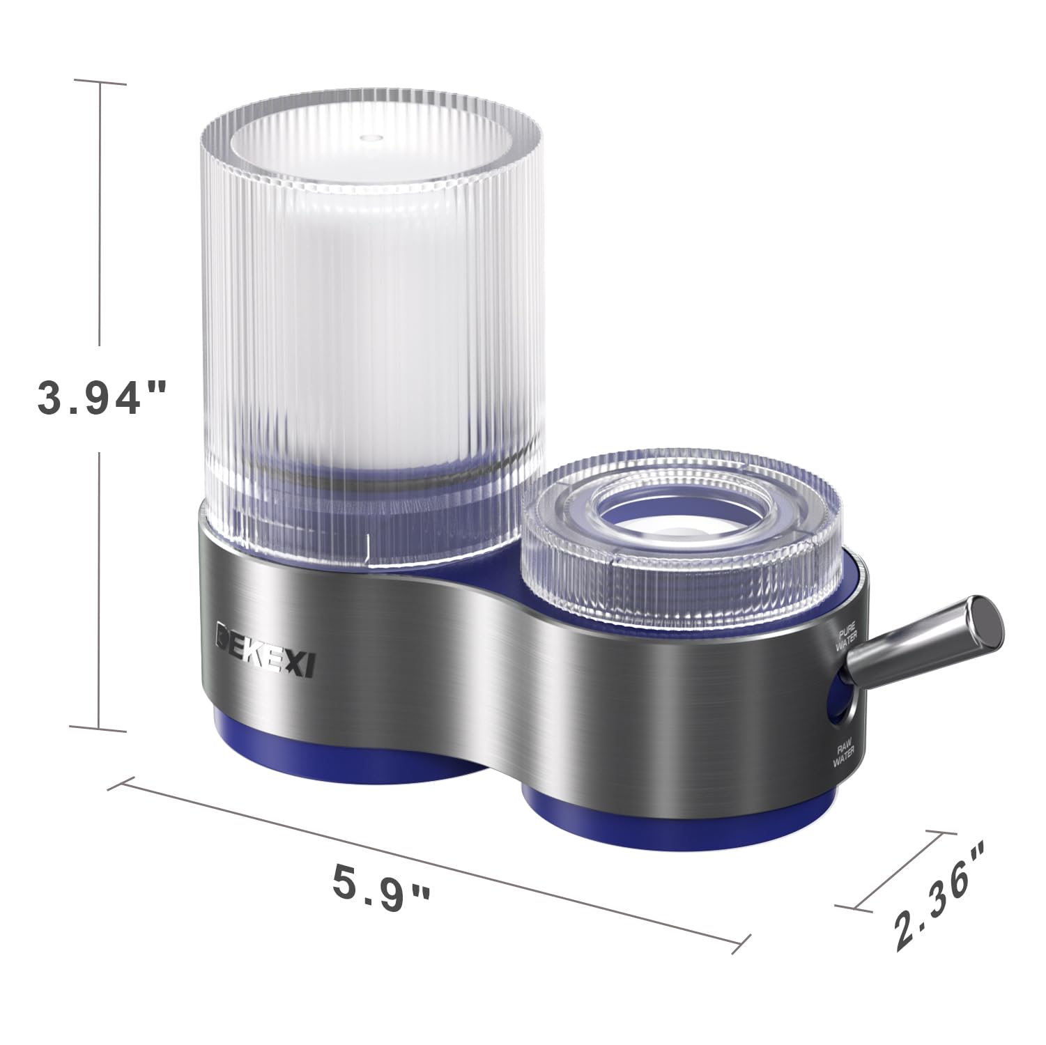 DEKEXI Water Filter for Sink, 400-Gallon Faucet Mount Water Filtration System for Tap Water, NSF Certified Reduces Chlorine & Bad Taste Metal Body with 1 Replacement Filter(Blue)