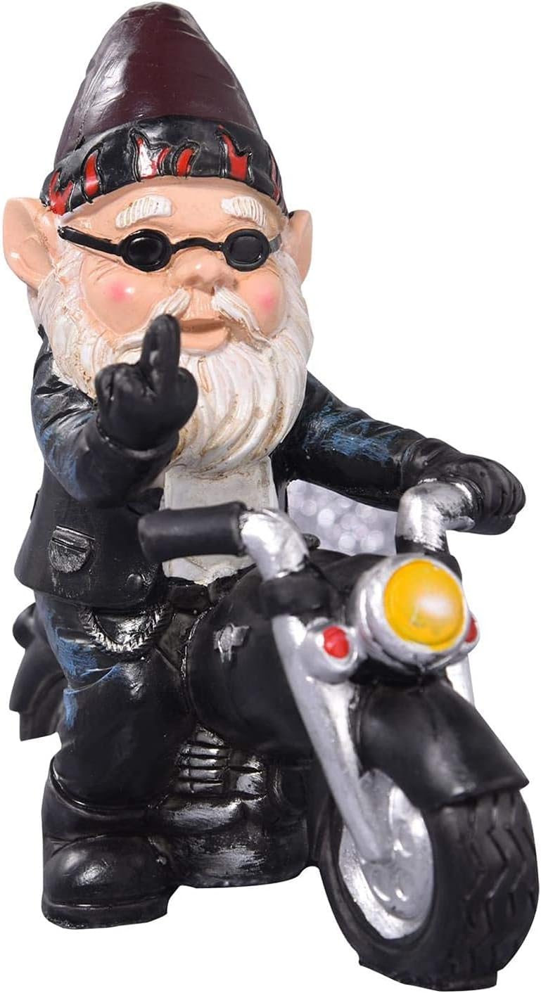 Taosheng Garden Gnome Statue Naughty Gnome Motorcycle Statue resin The